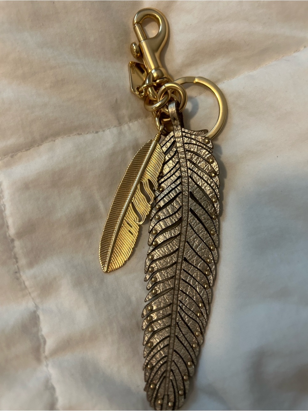 Gold and Silver Feather Keychain